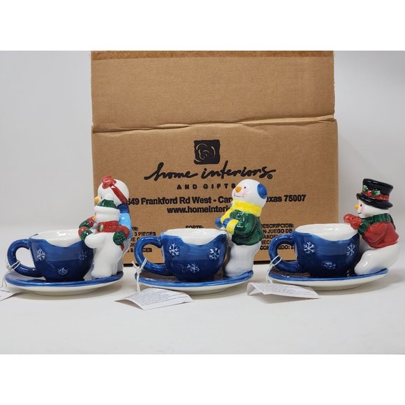 New Home Interiors Set Of 3 Snowmen Tea Light Candle Holders In‎ Original Box - Picture 5 of 11